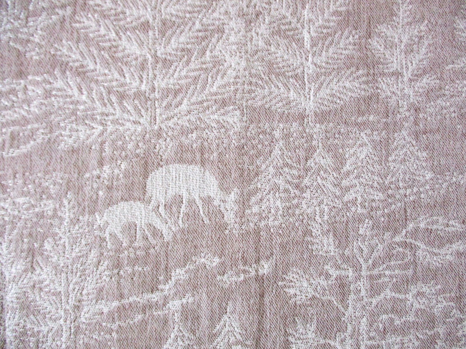 Rachel Zoe Christmas Tablecloth Beige & Silver Deer Trees 118" x 60" Rectangle gallery