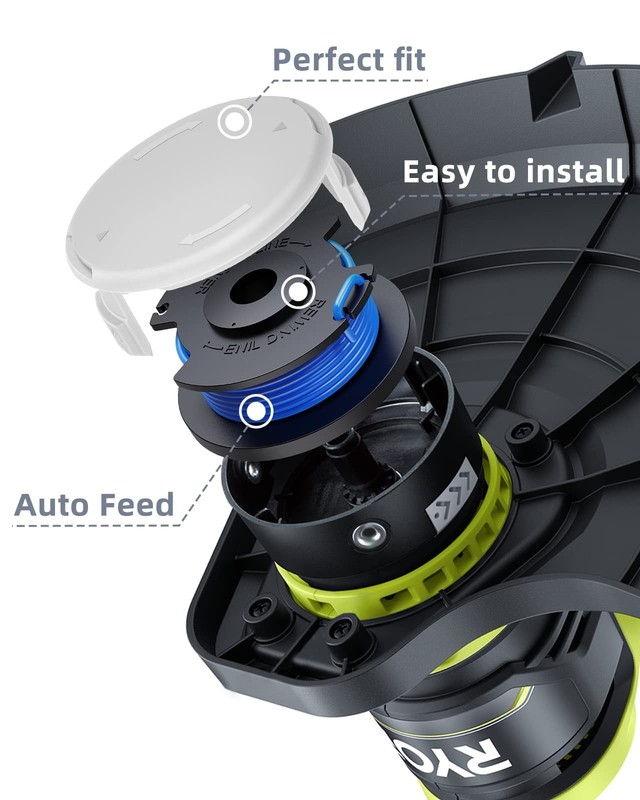 Weed Wacker String Replacement Compatible with Ryobi 6 Spools & 1 Cap, Blue gallery