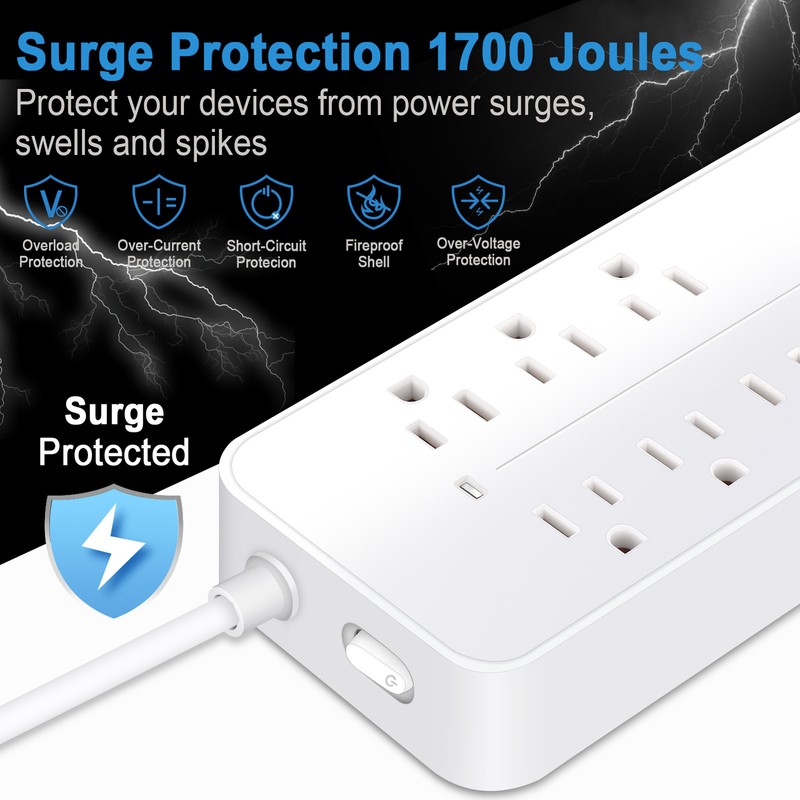 Multi Outlet Wall Mountable USB Surge Protector Power Strip 8 Outlet Plugs 12in1 gallery