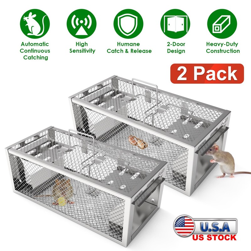2 Pack Automatic Humane Rat Trap With Reusable Galvanized Iron Live Animal Cage gallery