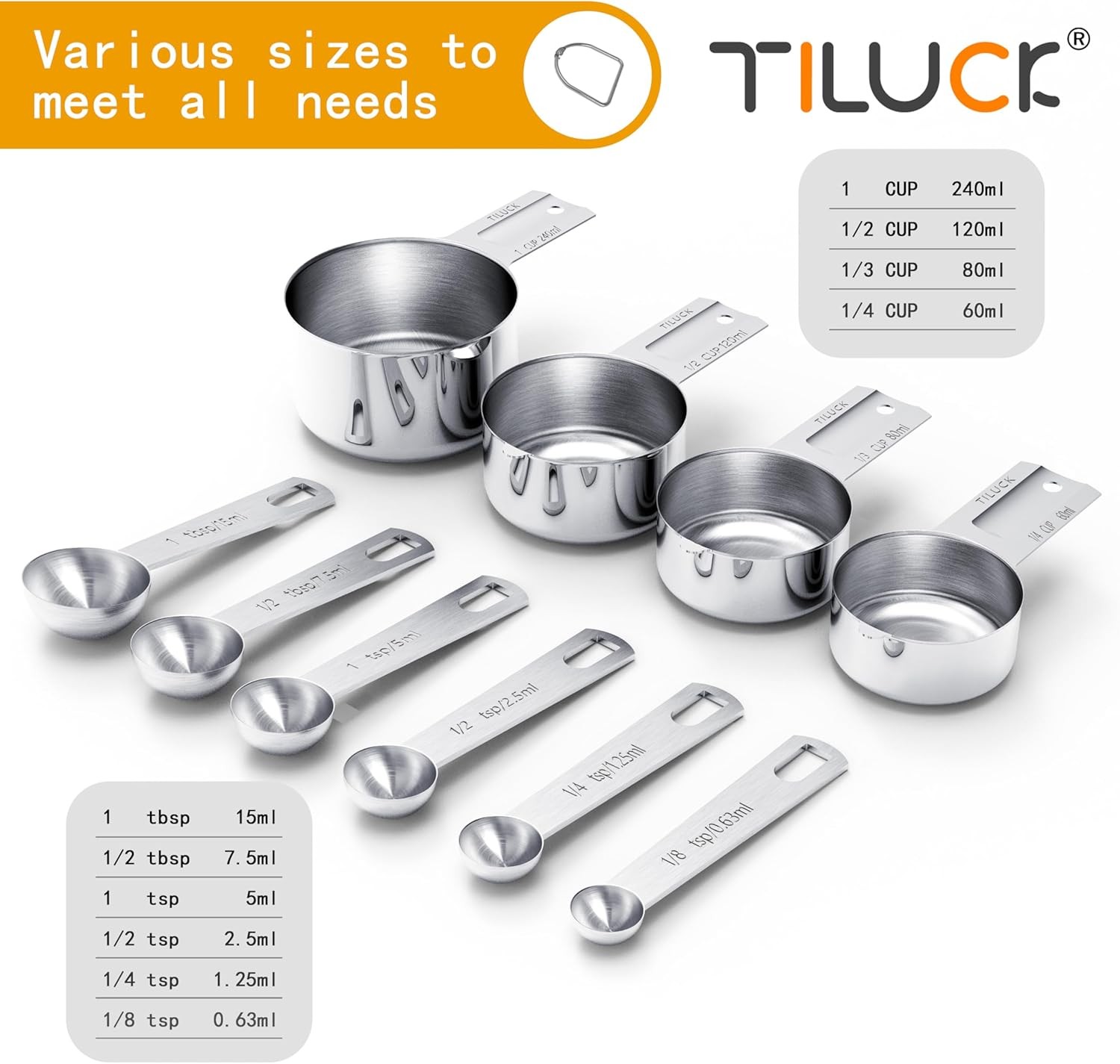 Stainless Steel Measuring Cups & Spoons Set, Cups and Spoons,Kitchen Gadgets gallery