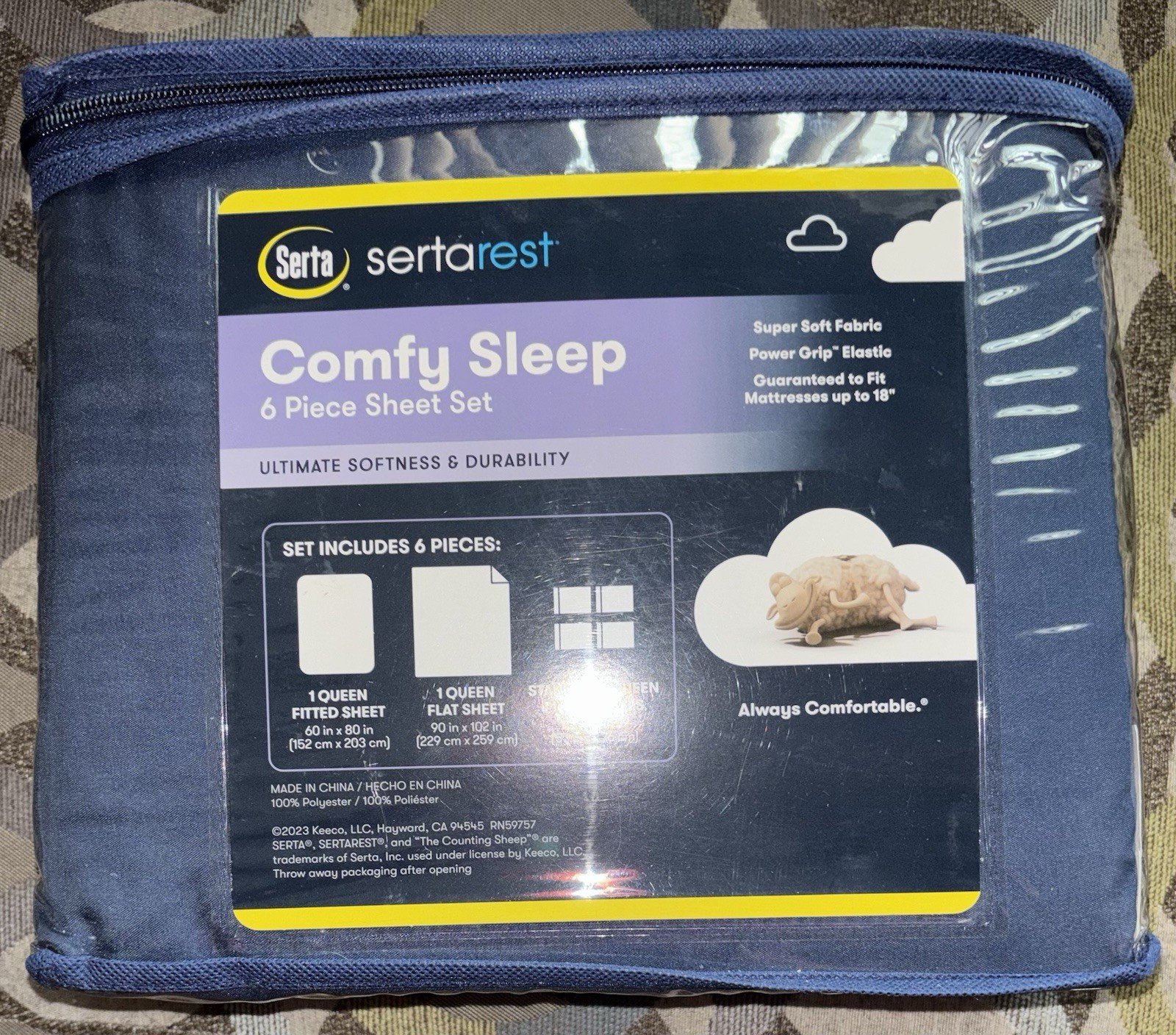 Serta Sertarest Comfy Sleep 6 Piece Sheet Set Queen Extra Wide Power Grip Navy gallery