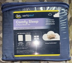 Serta Sertarest Comfy Sleep 6 Piece Sheet Set Queen Extra Wide Power Grip Navy