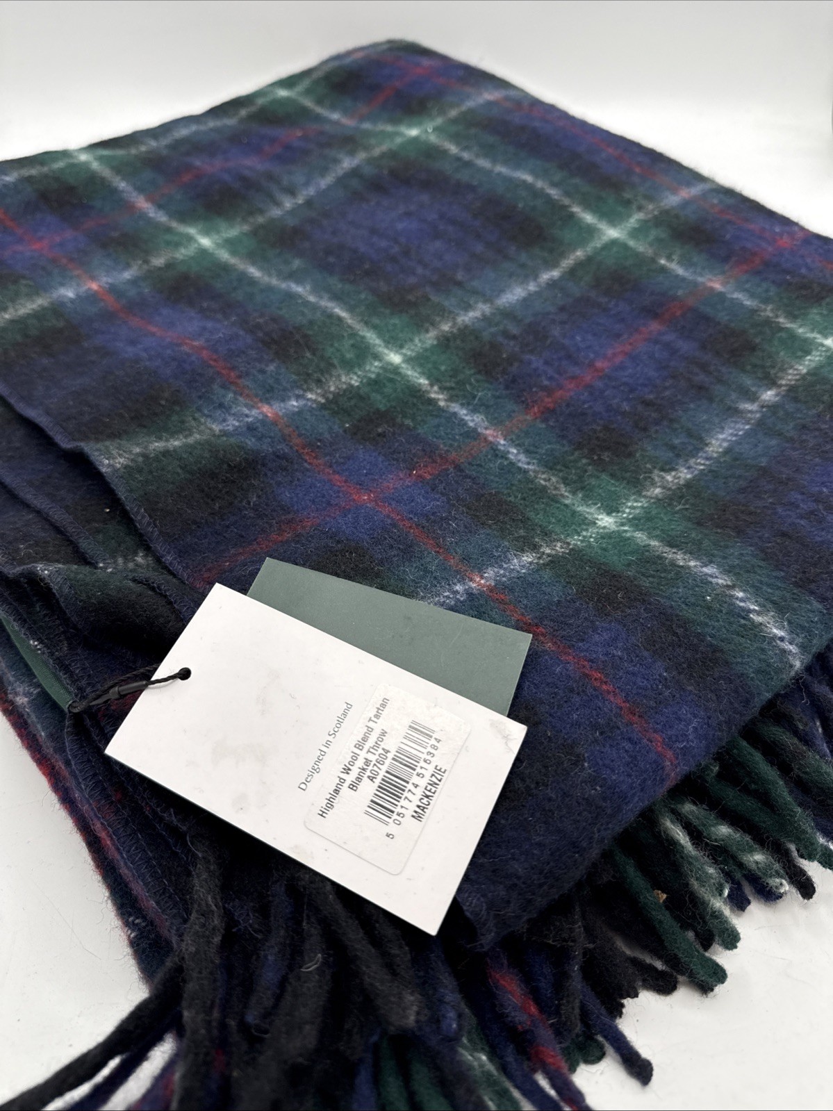 Clans Scotland Highland Wool Blend Tartan Blanket Throw Mackenzie Green NWT 68”x gallery