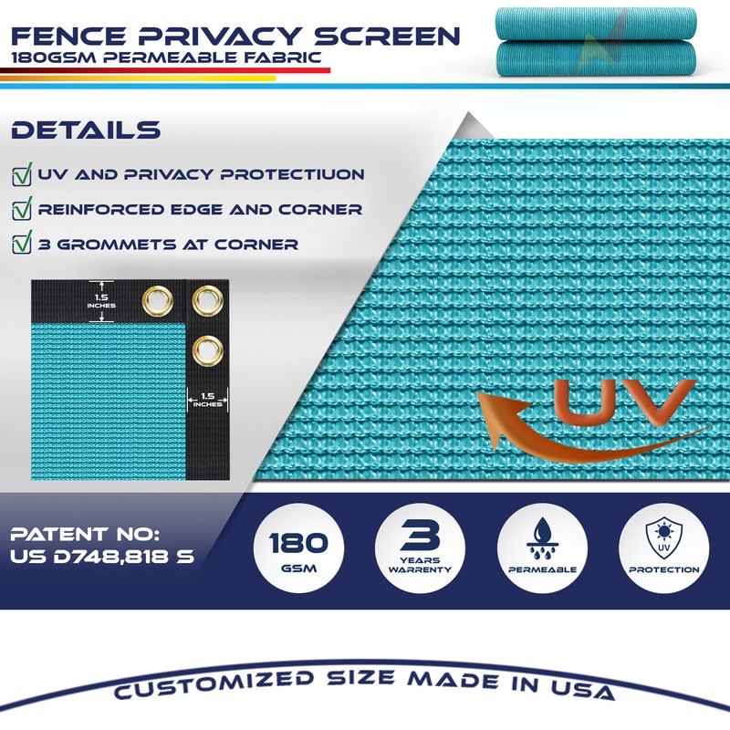2ft Turquoise Fence Privacy Screen Commercial 95% Blockage Mesh Fabric Gromment gallery