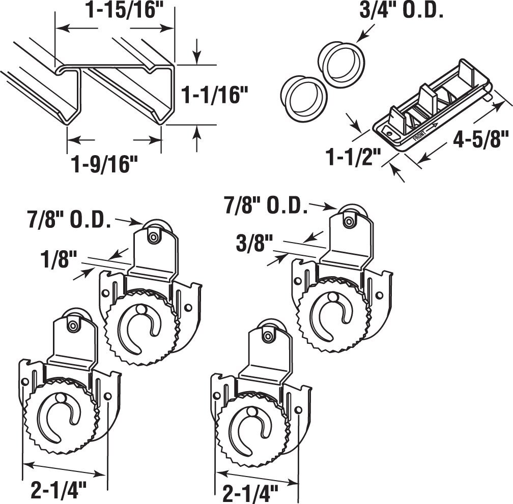 By-Pass Wardrobe Track Kit, 48 In. Opening, Dial-Adjusting Rollers, Steel, 7/8 I gallery