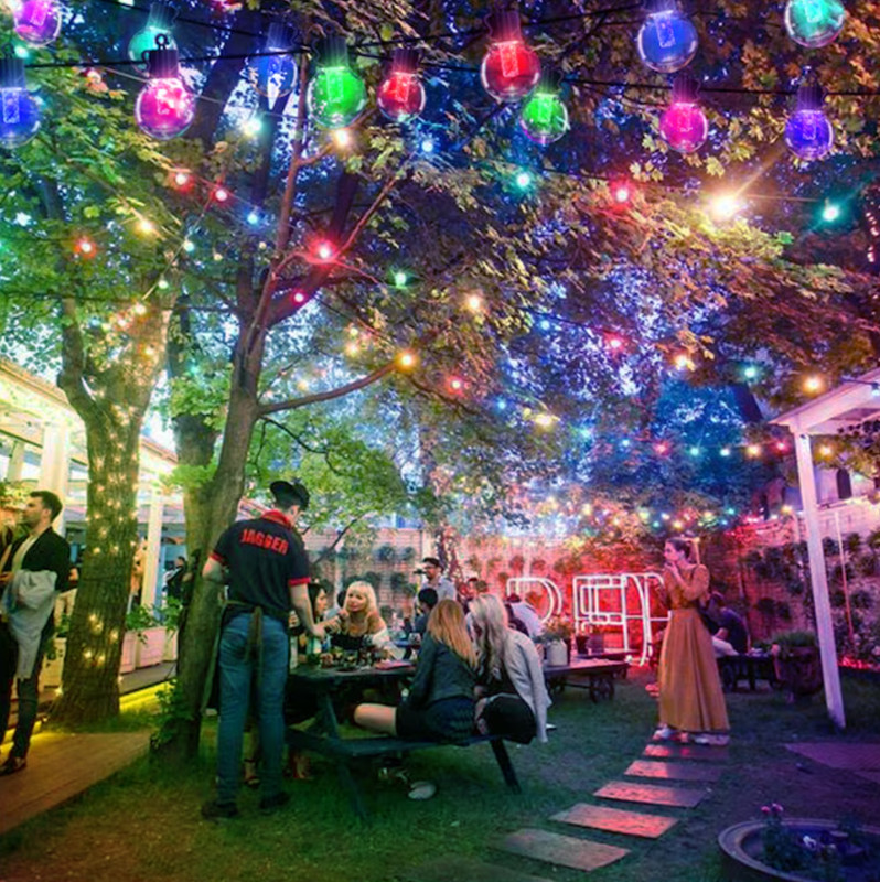 G40 Solar Power String Led Lights RGB+Warm white 30Bulbs 50FT IP65 8Mode Control gallery