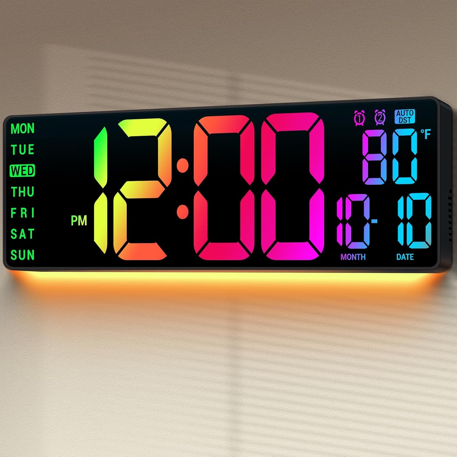 16.5" Large Digital Wall Clock: 11 RGB Color LED Display with Remote Control, Au gallery