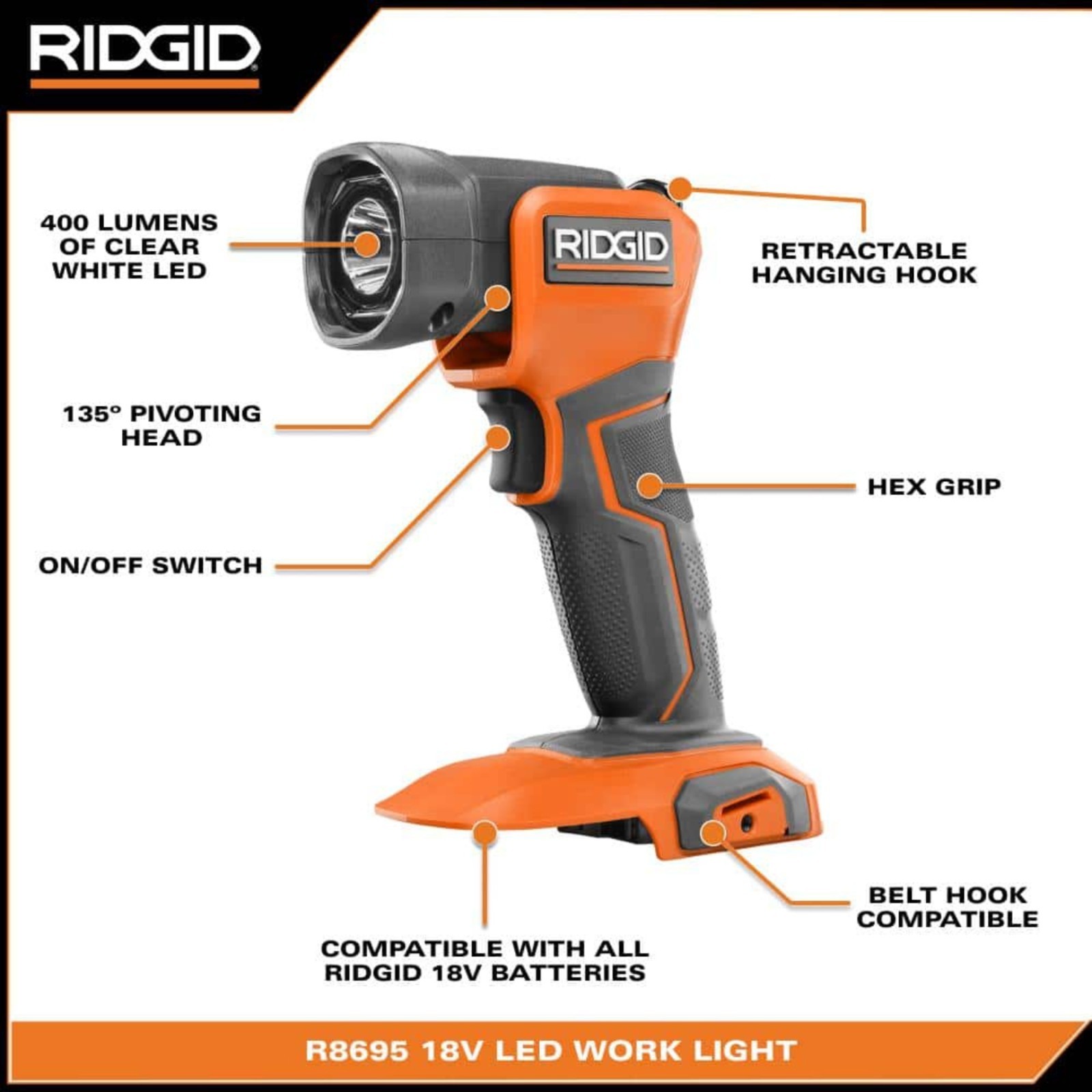 NEW R8694B - RIDGID 18-Volt Torch Light (Tool-Only) gallery