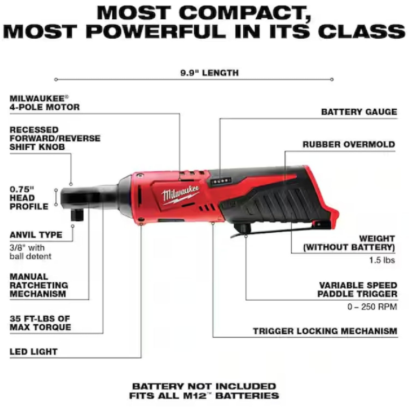 2457-20 M12 12V 3/8" Inch Cordless Ratchet (Tool Only) gallery