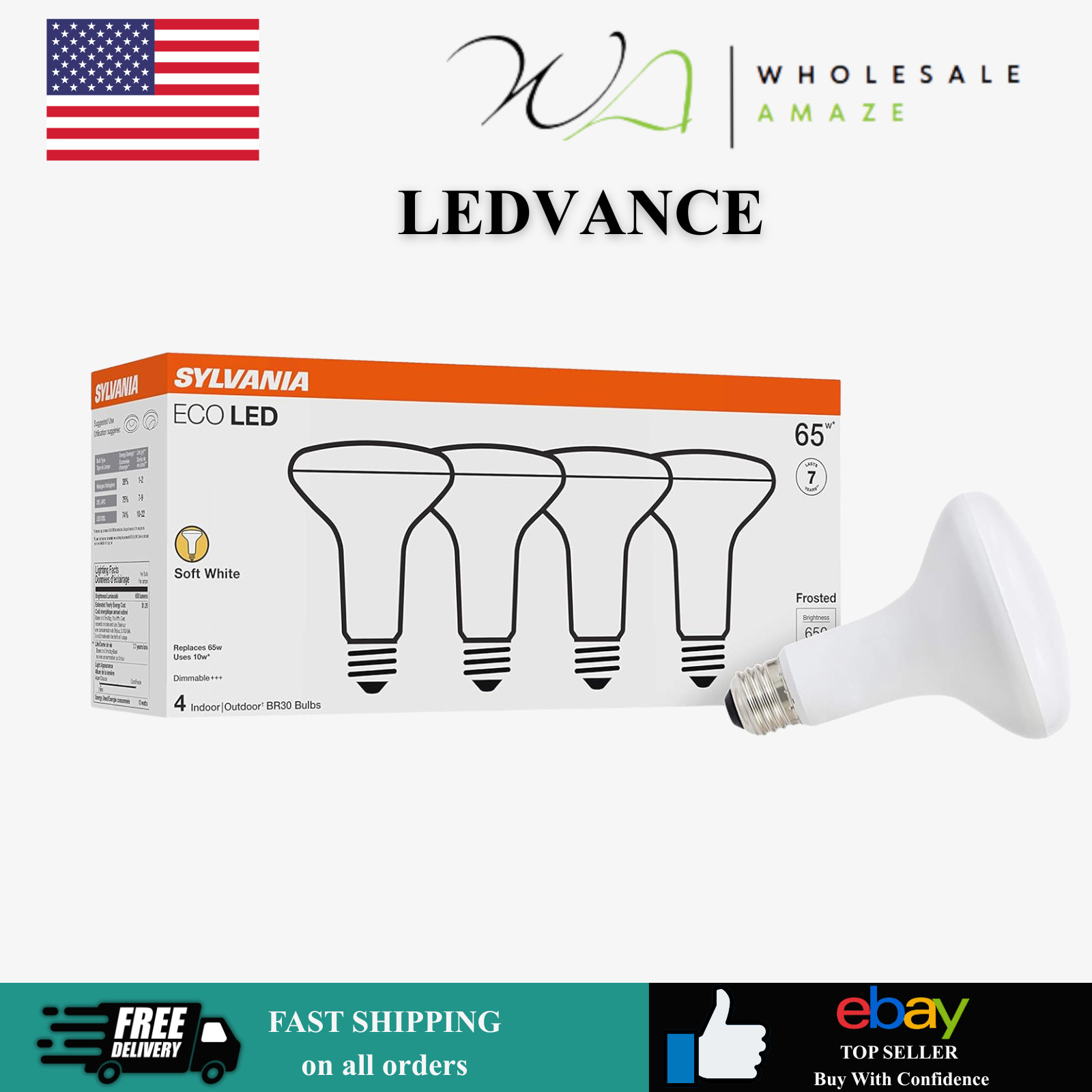 Sylvania ECO LED BR30 Light Bulb, 65W = 10W, Dimmable, Frosted Finish, 650 Lumen gallery