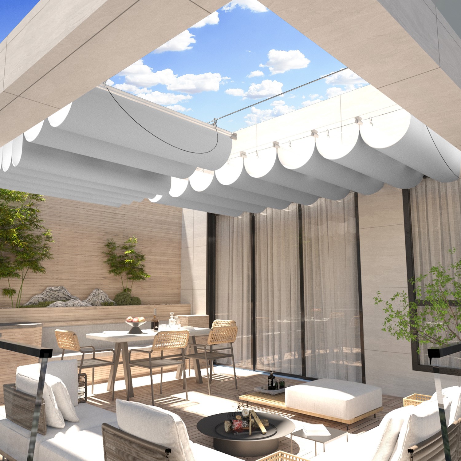 ECOOPTS Gray Waterproof Retractable Pergola Replacement Shade Cover Wave Sail gallery