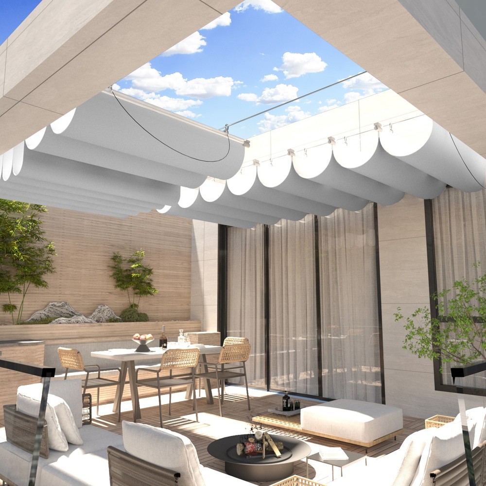 ECOOPTS Gray Waterproof Retractable Pergola Replacement Shade Cover Wave Sail