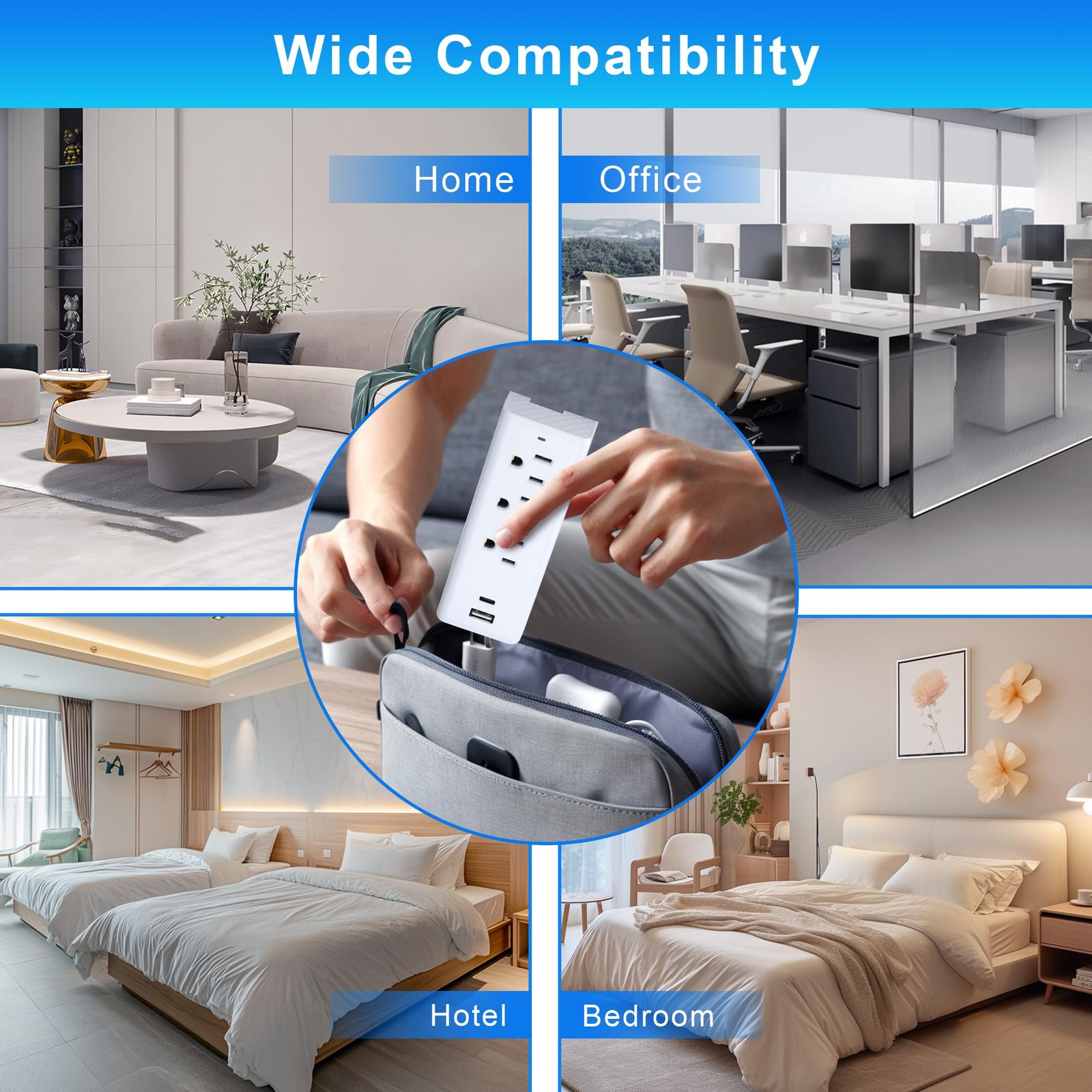 Multi Plug Outlet Extender, 3 AC+2 USB A and C Ports Power Strip with Indicat... gallery