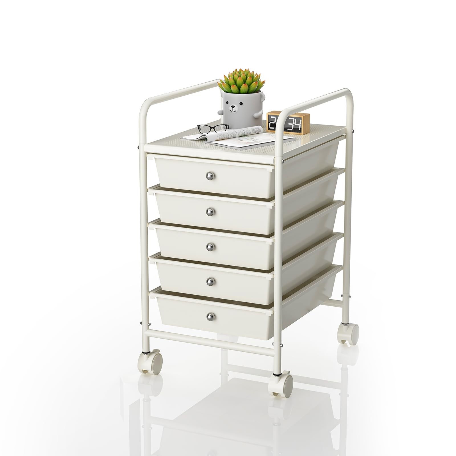 5-Tier Rolling Cart with 5 Drawers, Rolling Utility Cart with 2 Lockable Cast... gallery