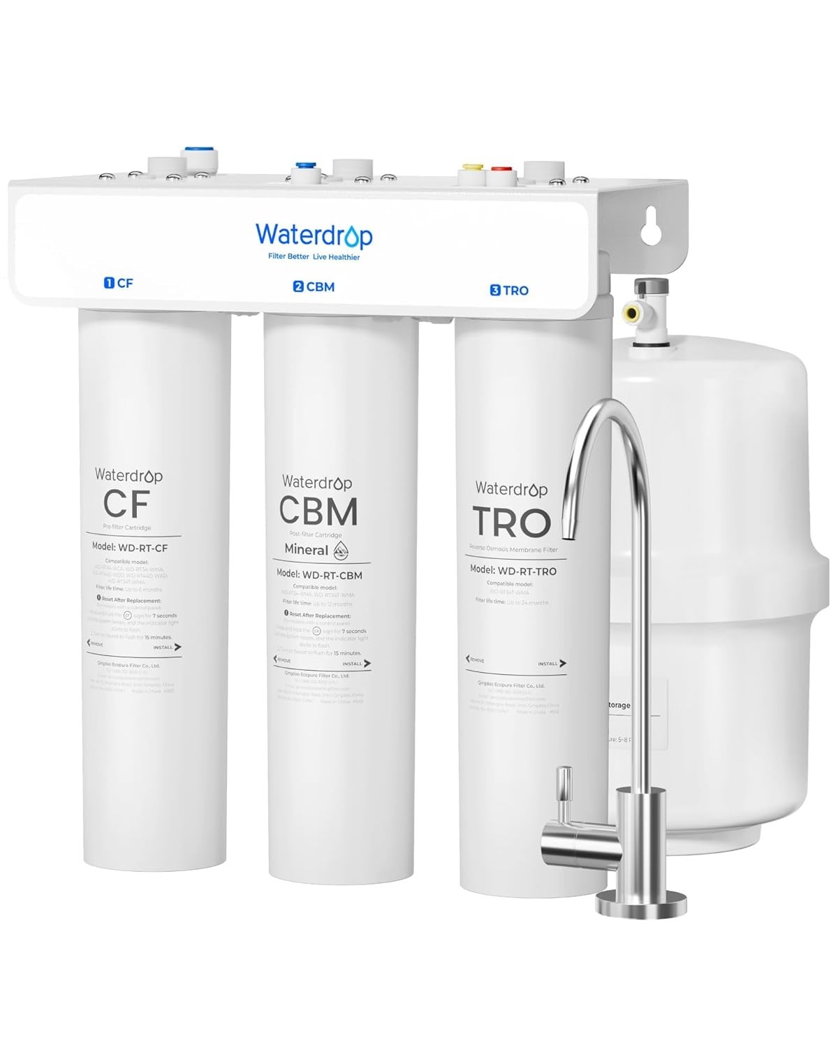 Waterdrop T3-T 220 GPD, Remineralization 7-Stage Reverse Osmosis System No Power gallery