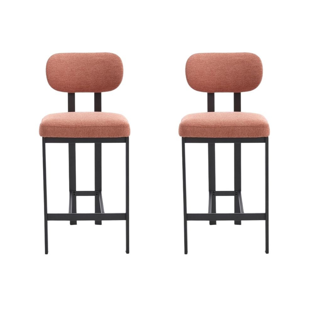 Counter Height Bar Stools Set of 2 Upholstered Chenille with Back Orange gallery
