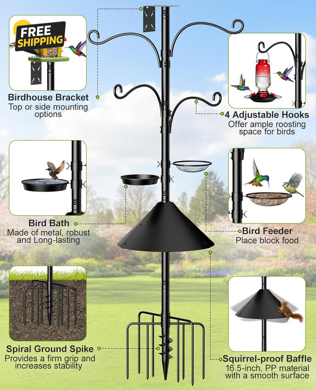Bird Feeder Pole, 93" Shepherds Hooks Squirrel Proof for Outdoor, Heavy Duty gallery