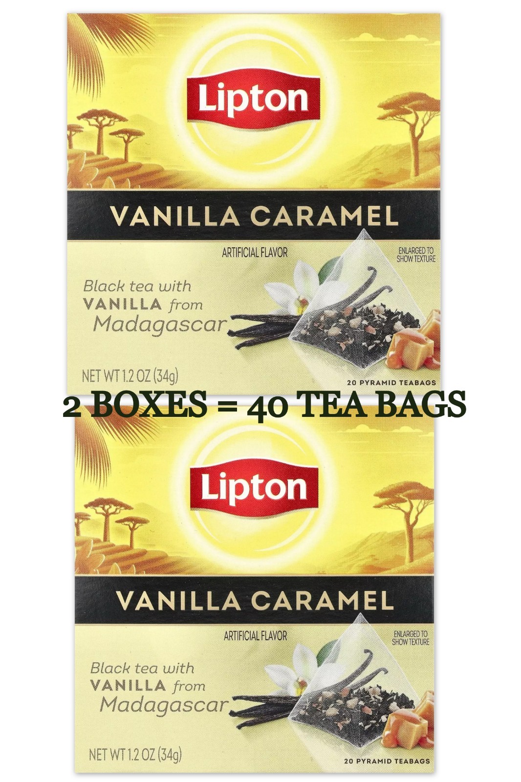 2 Boxes Lipton Vanilla Caramel Black Tea 40 Pyramid Bags BB 10/26 gallery