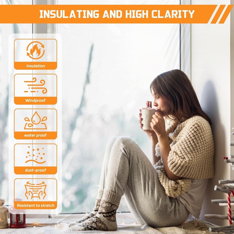 Heavy Duty Window Insulation Kit for Winter - 75 in x 79 in Clear Plastic 180㎛ gallery