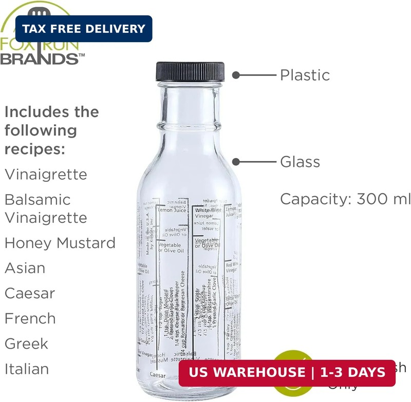 Fox Run Glass Salad Dressing Shaker Bottle, 300 ml/10.15 oz Dressing Bottle With gallery