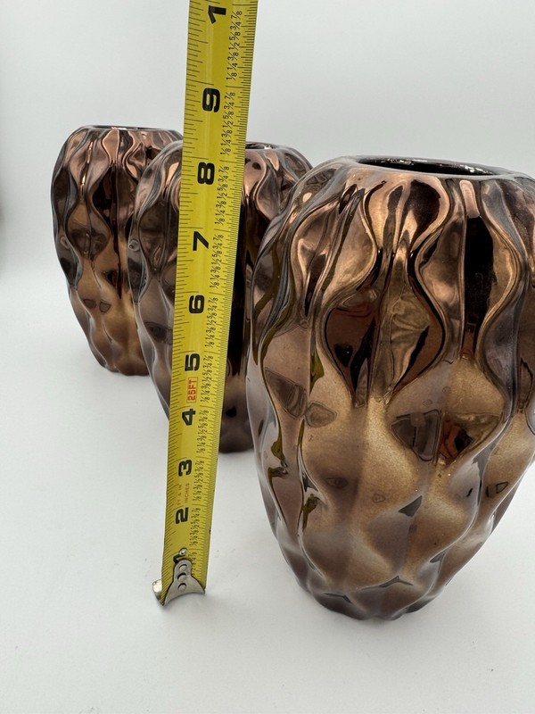 3 Brown Ceramic Vases 8” high gallery
