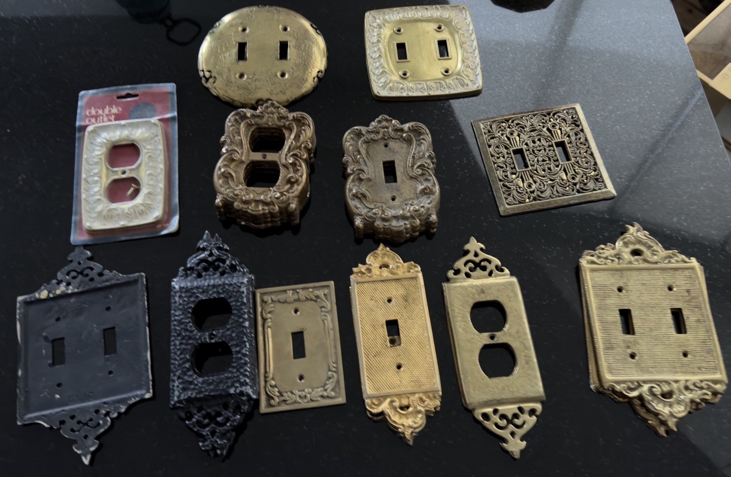 Victorian-style hammered brass single & duplex outlet & switch cover plates gallery