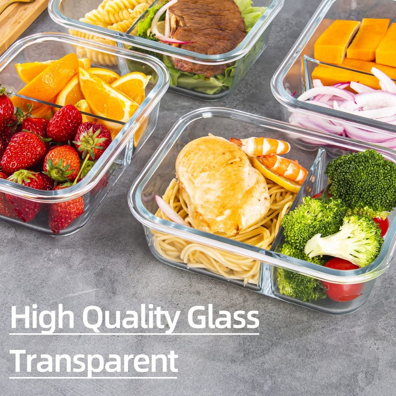 Glass Meal Prep Containers 2 Compartment with Lids (5 Pack, 34oz), Divided Gl... gallery
