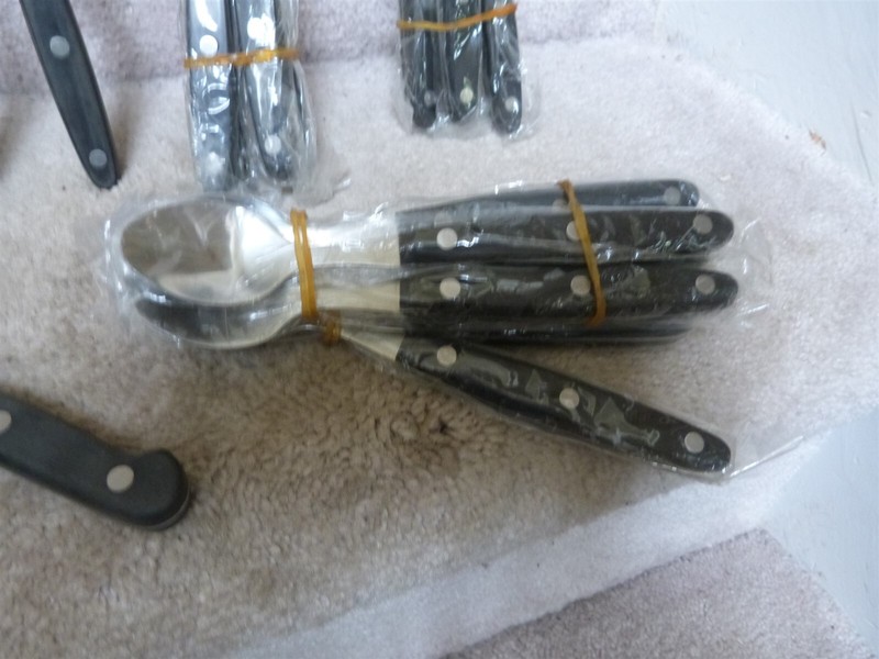 38 Piece Stainless Flatware Set 3 Rivet Black Dark Brown Melamine or Wood Handle gallery