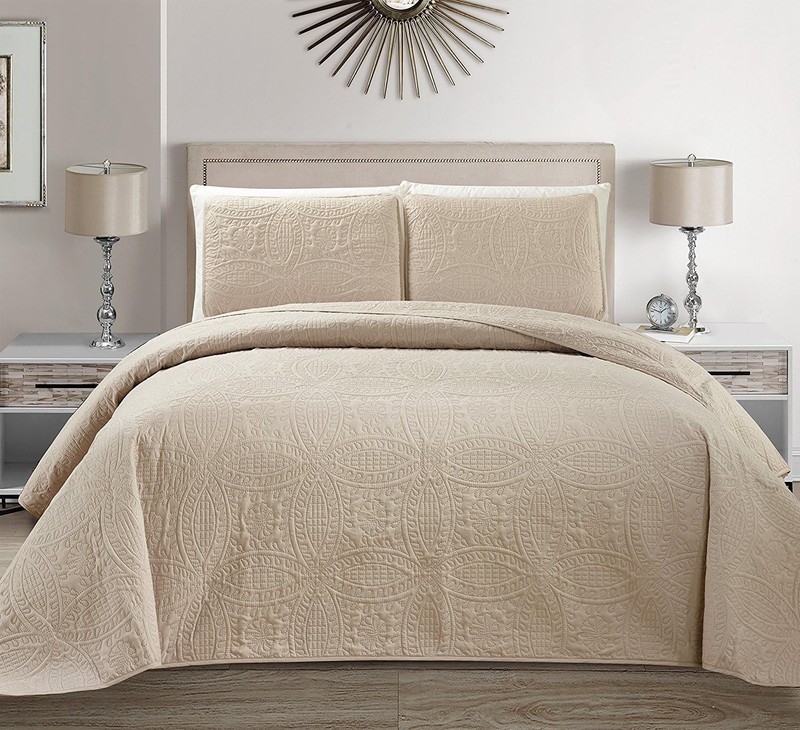 Fancy Collection Embossed Coverlet Bedspread Over Size Set Solid Austin Beige... gallery