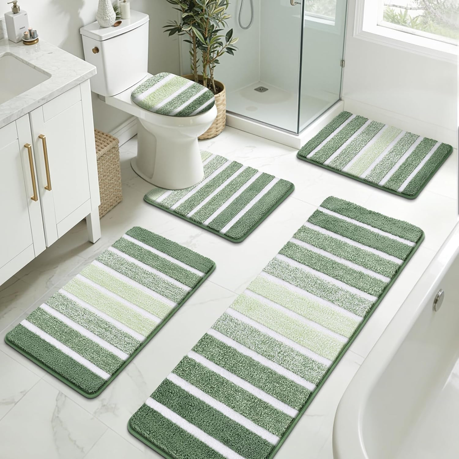 Yamaziot Bathroom Rugs Sets 5 Piece, Absorbent Microfiber Bath Mat for Bathroom, gallery