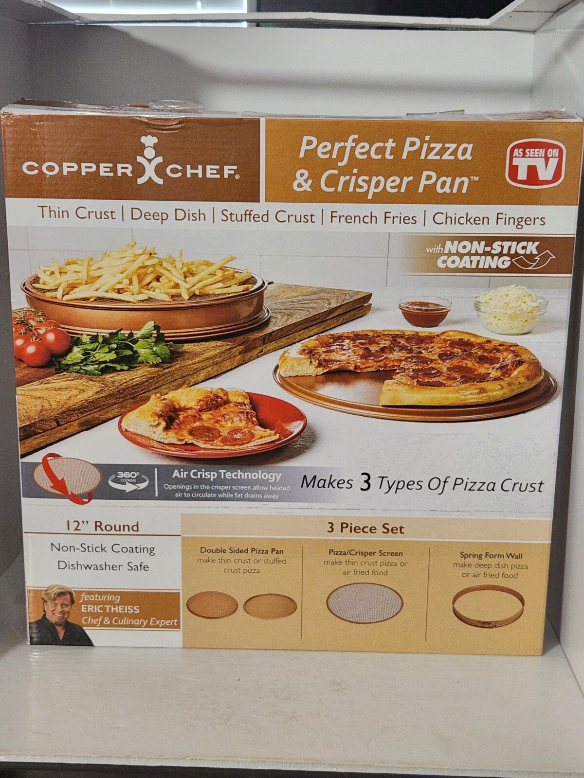 12” COPPER CHEF PERFECT PIZZA & CRISPER PAN 3 PIECE, NON-STICK 550F HEAT RESIST gallery