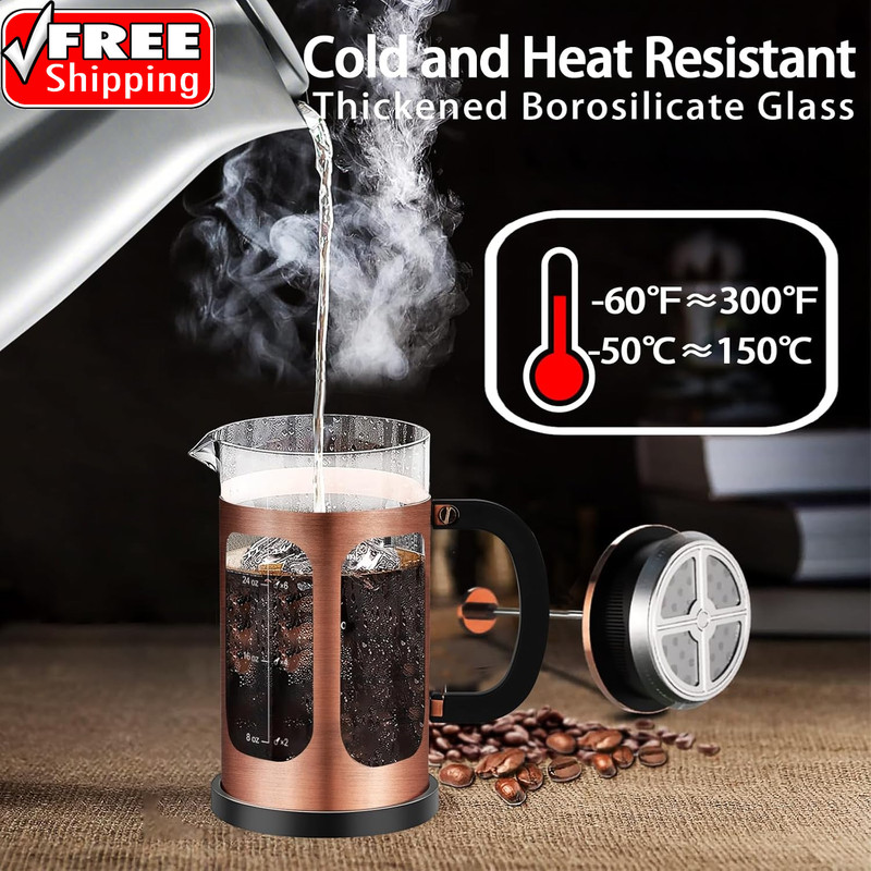 French Press Coffee Maker (34Oz 1Quart 5-6Cup) Coffee Press, with 4 Filters Syst gallery