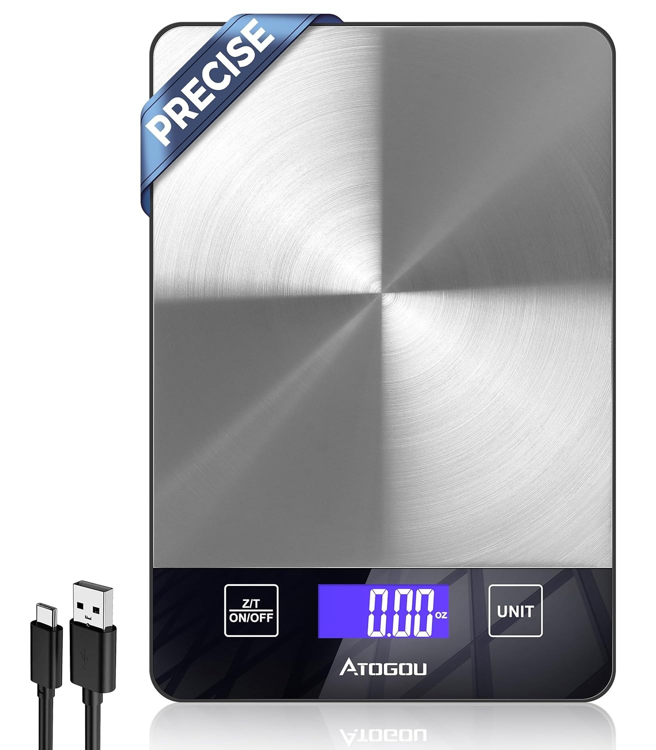 Atogou Food Scale - 33lb Digital Kitchen Scale Ounces Grams, Rechargeable & Full gallery