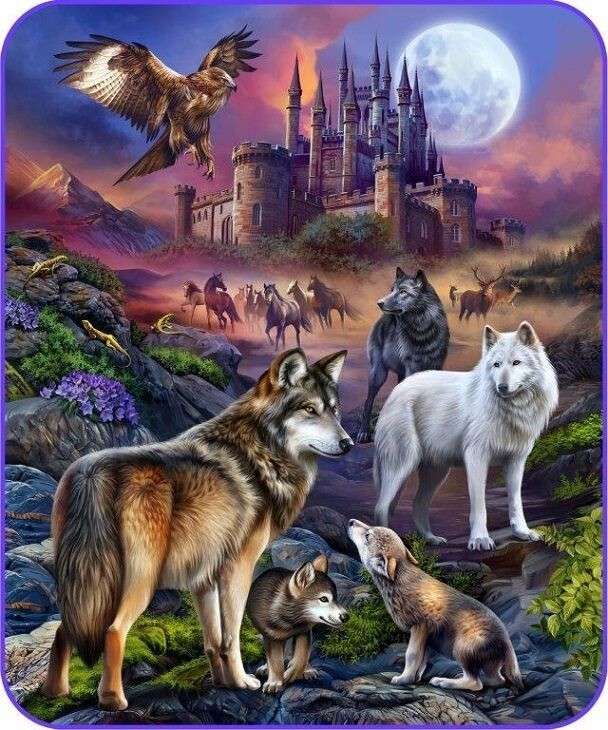 New Wolf Fantasy Throw Blanket Wolves Castle Full Moon Pack Howl Horses Forest gallery