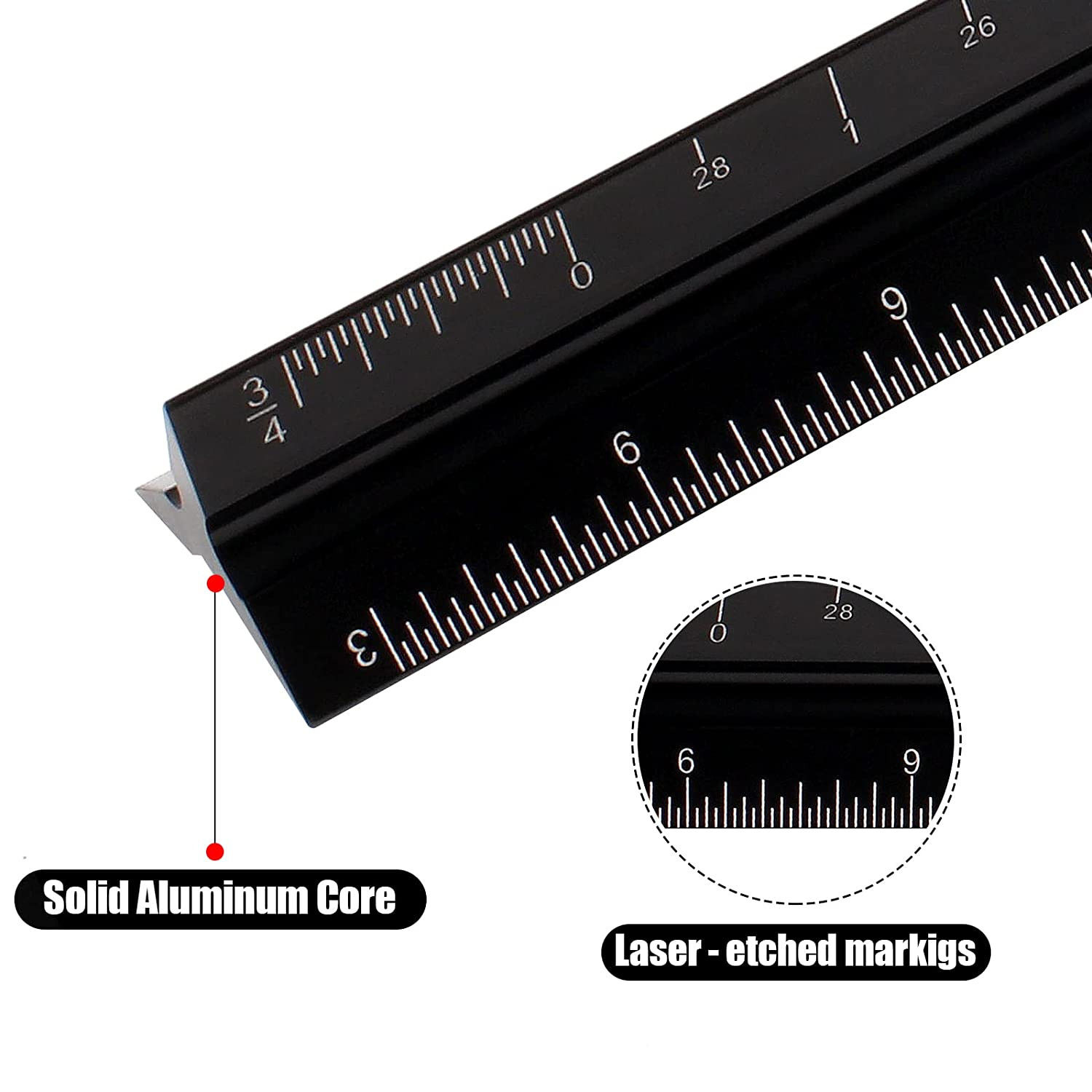 12 Aluminum Triangular Architect Scale Ruler with Laser-Etched Imperial Marks gallery