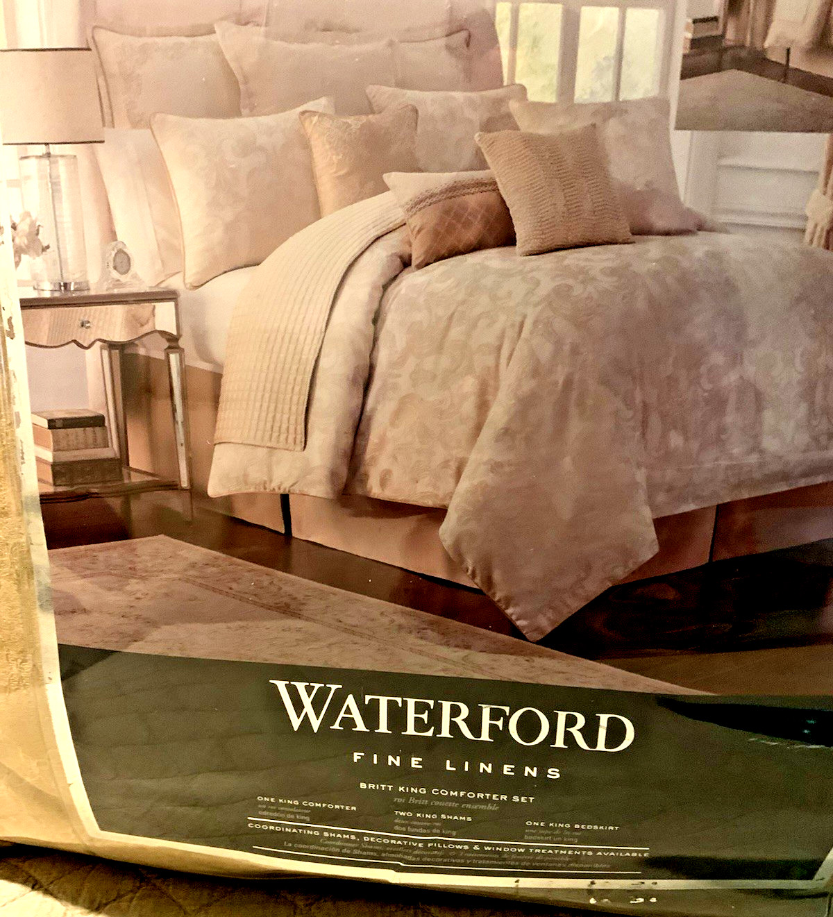 Waterford Linens "Britt" Reversible King Bed Set Comforter 2 Shams Bedskirt Gold gallery