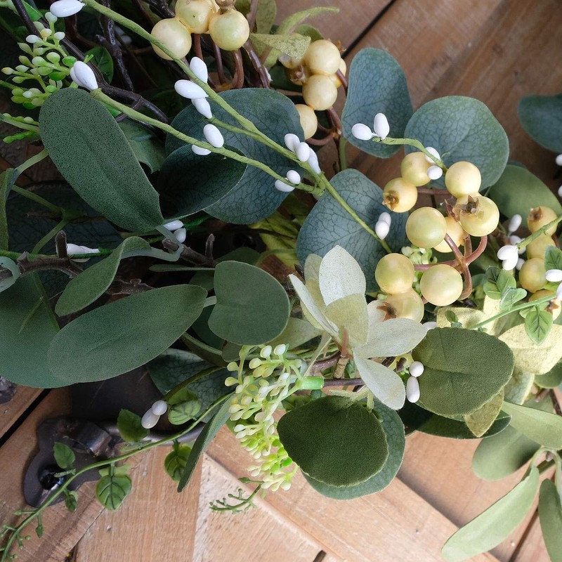 Artificial Green Leaf Eucalyptus WreathBerry Wreath for SpringSummer Front Do... gallery