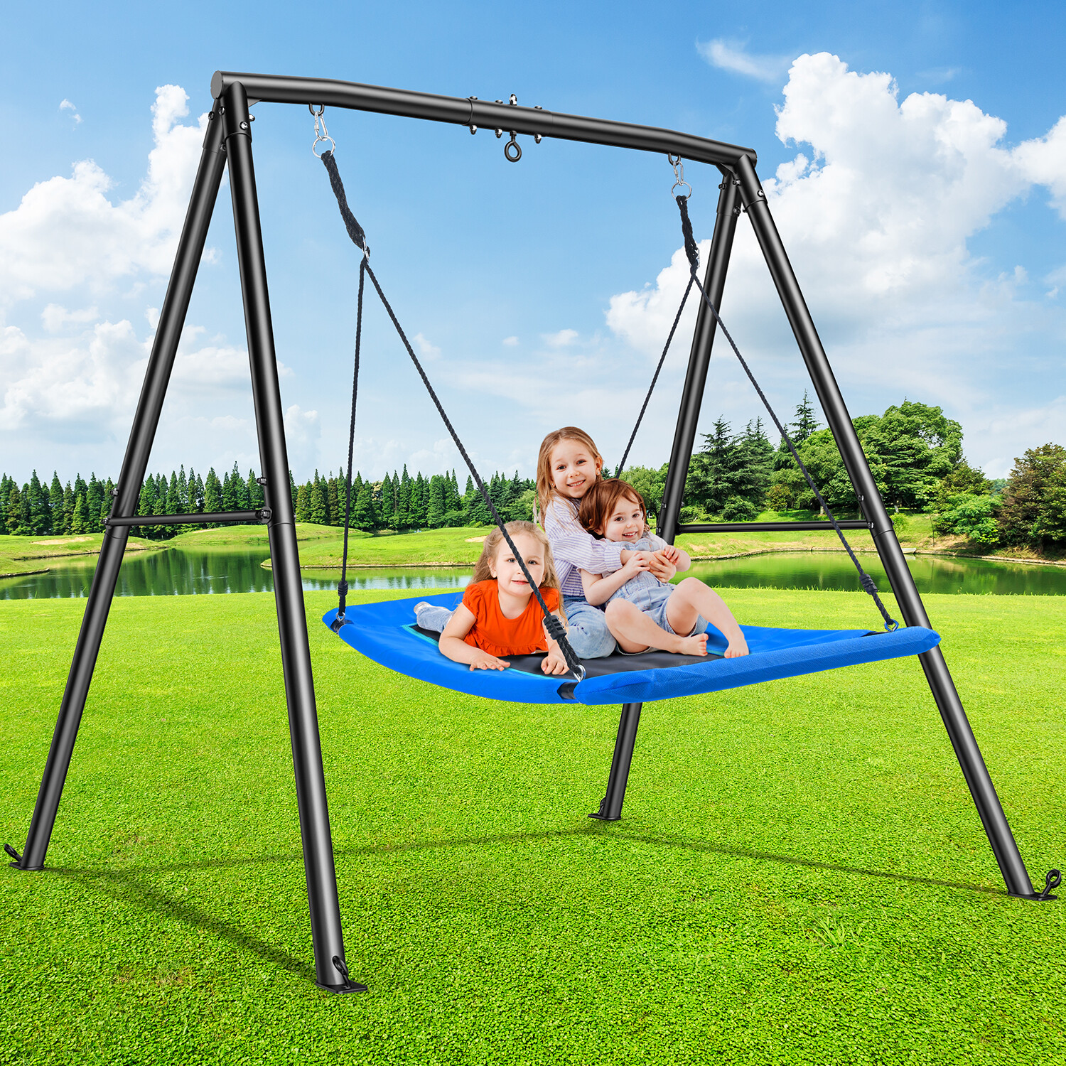 440lb Metal Swing Set w/60" Platform Tree Swing Heavy-Duty Frame for Kids Adult gallery
