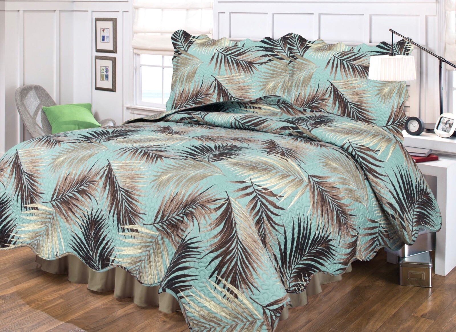 Palm Tree Leaves Puzzle Stitch Quilt Set Coverlet Tropical Fronds gallery