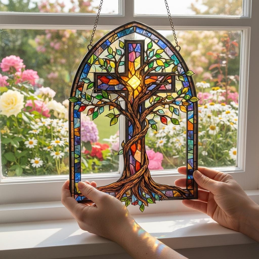 Cross Acrylic Suncatcher, Christian Cross Window, Religious Gift, Jesus Faith gallery
