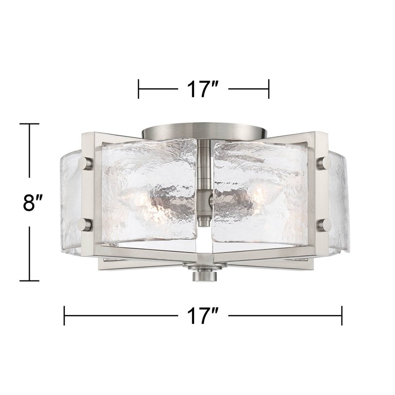 Prane Modern Ceiling Light Semi Flush Mount Fixture 17" Nickel 4-Light Glass gallery