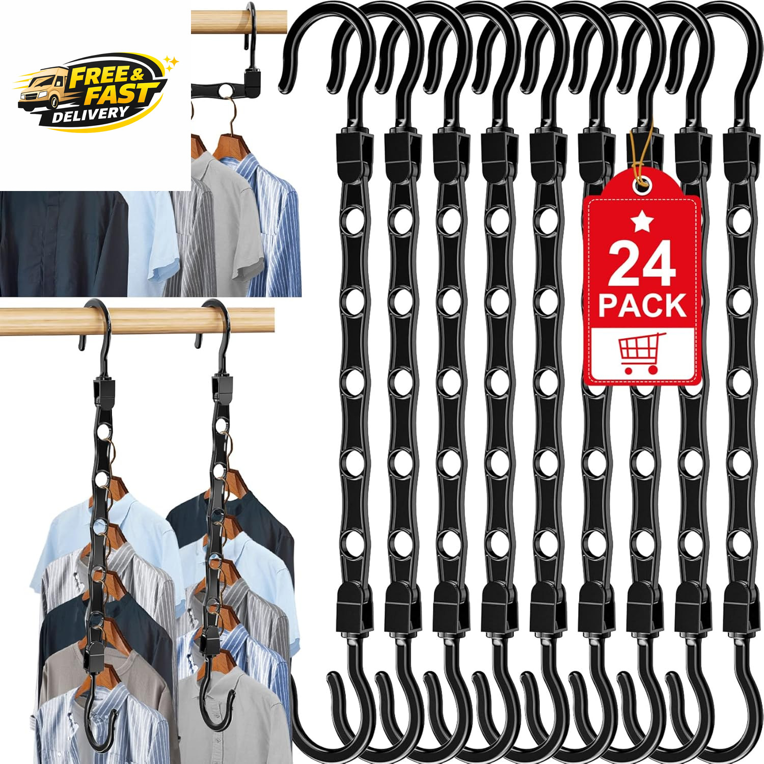 24 Pack Hangers Space Saving Magic Space Saver Storage Smart Plastic Clothes gallery