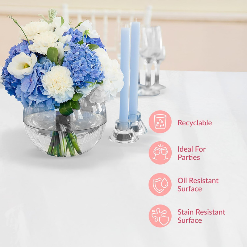 Plastic round Tablecloths 84 Inches, 24 Pack White Disposable Table Cloths for P gallery