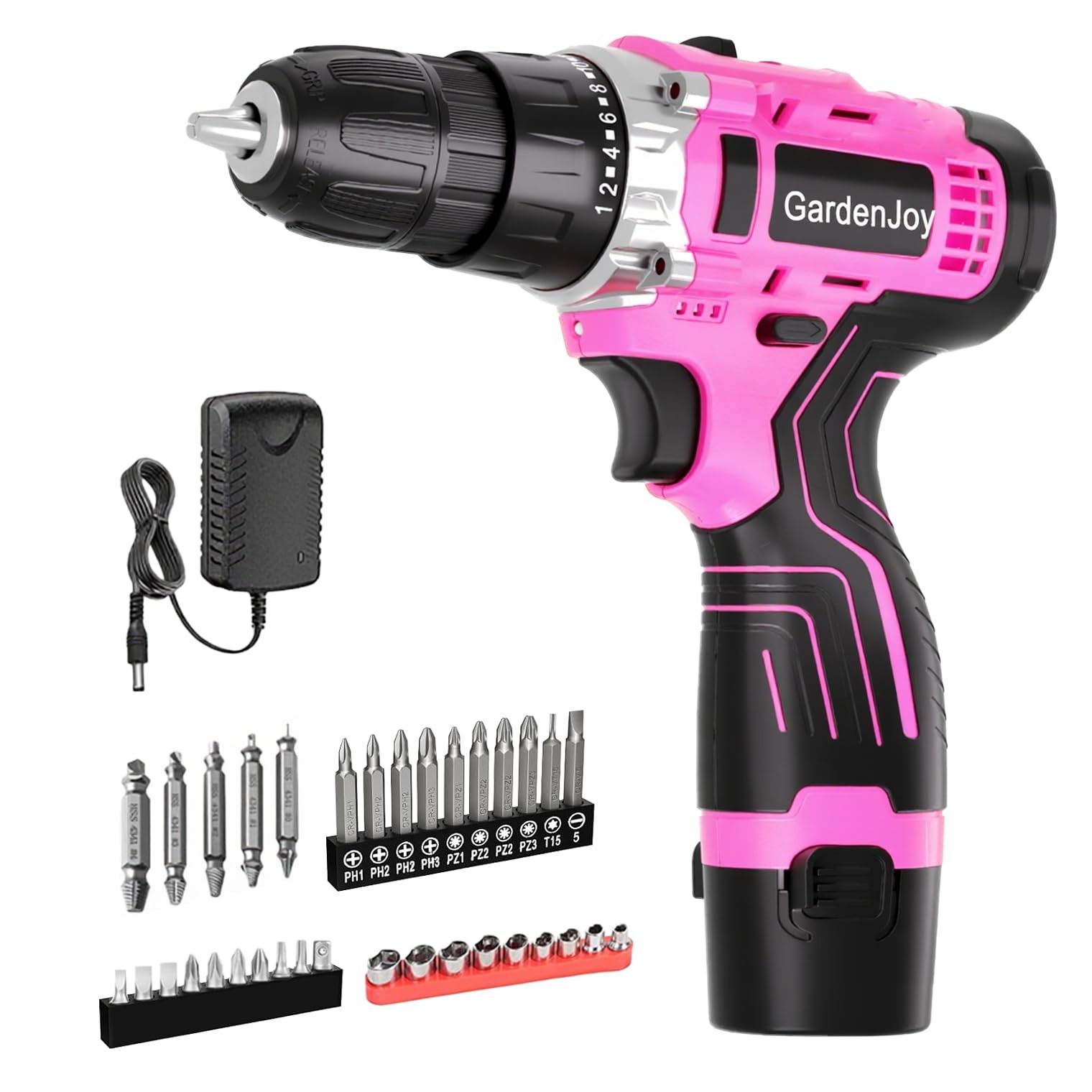 Cordless Power Drill Set: 12V Electric Drill with Battery and Charger, 65pcs Ace gallery