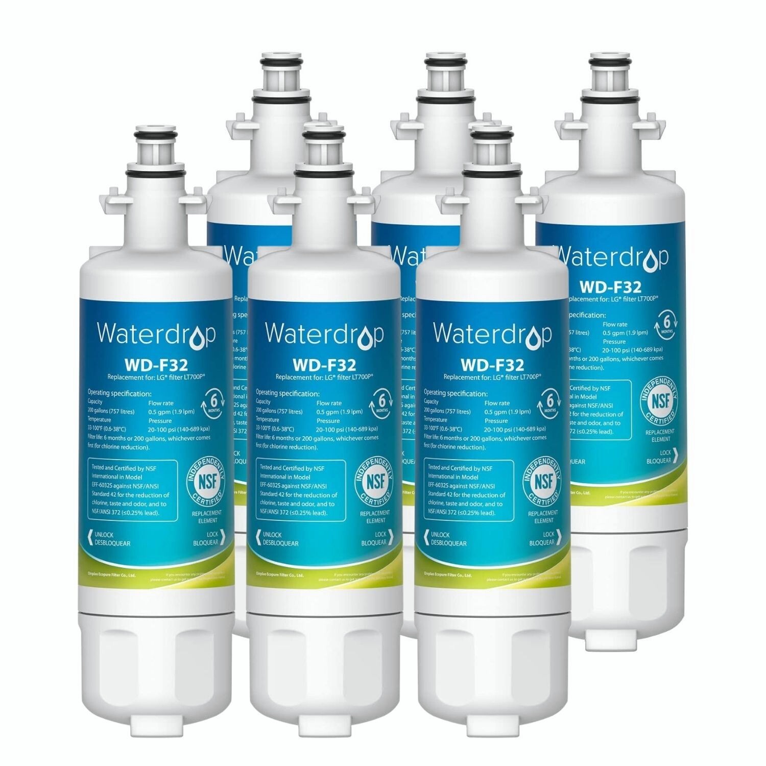 Waterdrop Refrigerator Water Filter, Replacement for LG® LT700P®, Pack of 6 gallery