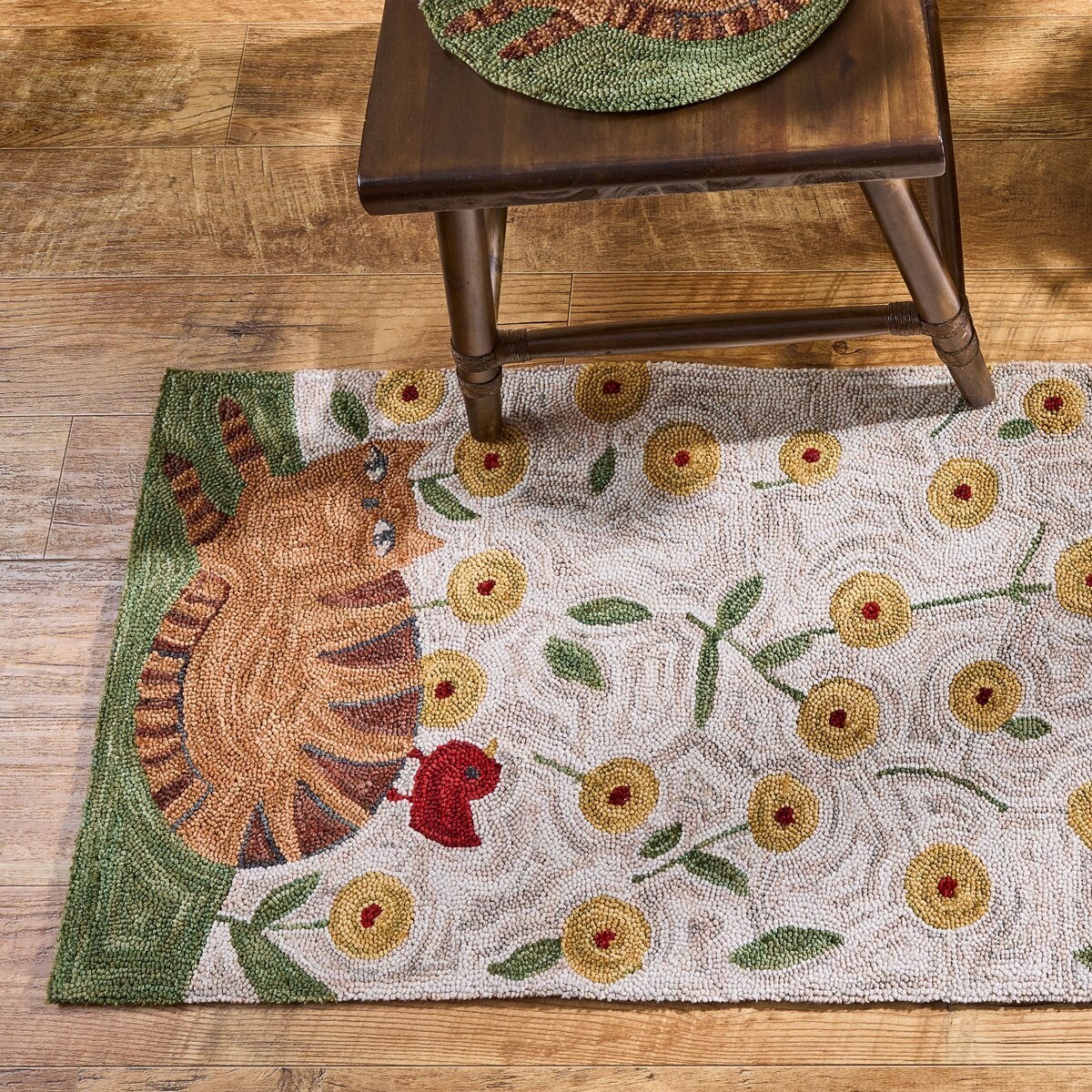 Cat Hooked Runner Rug Primitive Farmhouse Country 2 x 6 ft gallery