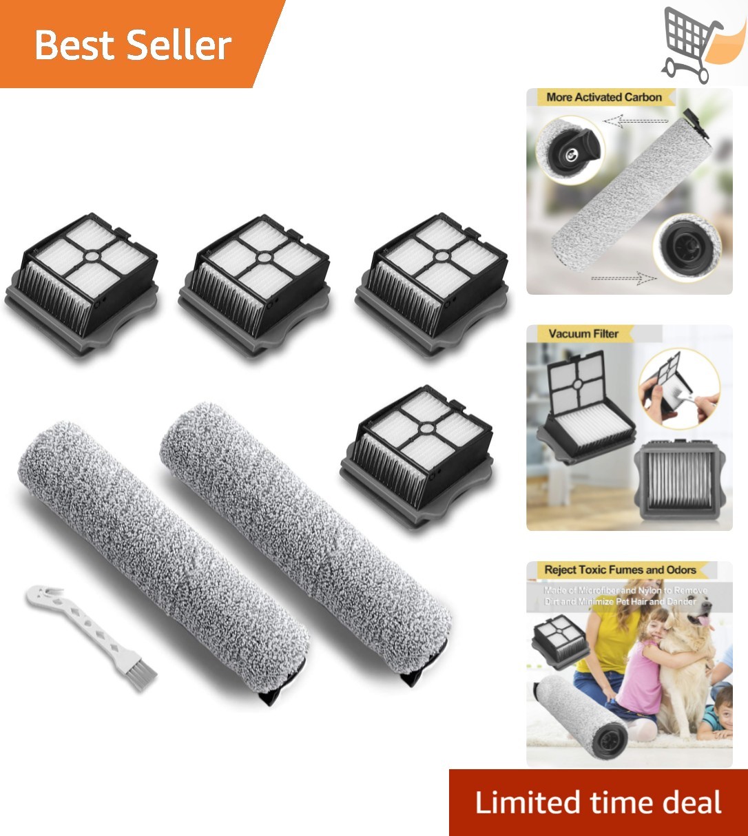 Replacement Parts for iFloor 3 and Floor One S3 Vacuum 2 Brush Rollers 4 Filters gallery