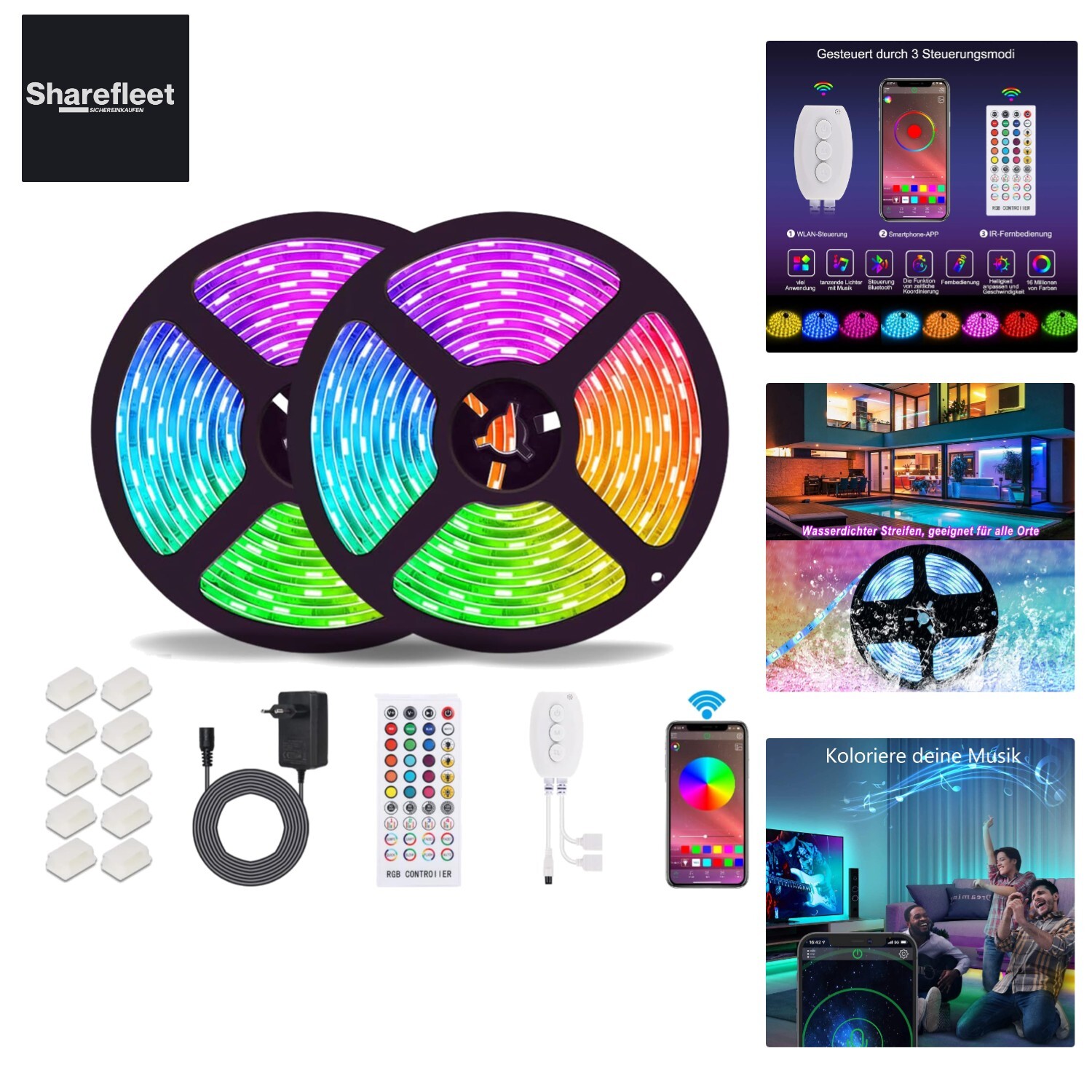 ALED LIGHT Bluetooth LED Strip, 10M 2x5m 32.8Ft Waterproof RGB 5050 LED S... gallery