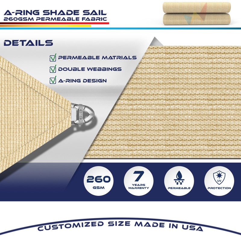 28/29/30FT Sand Equilateral Triangle Outdoor Steel Cable Sun Shade Sail 260GSM gallery